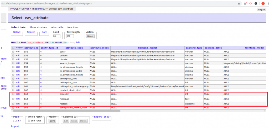 Delete the attributes of extension on table eav_attribute