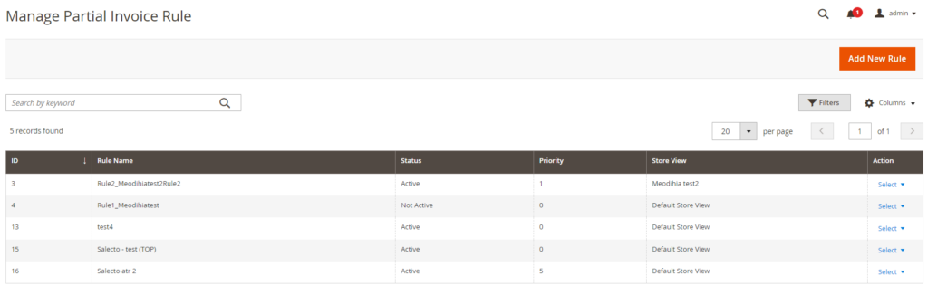 manage partial invoice rule