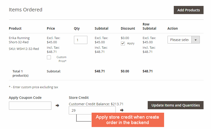 Store Credit for Backend Orders