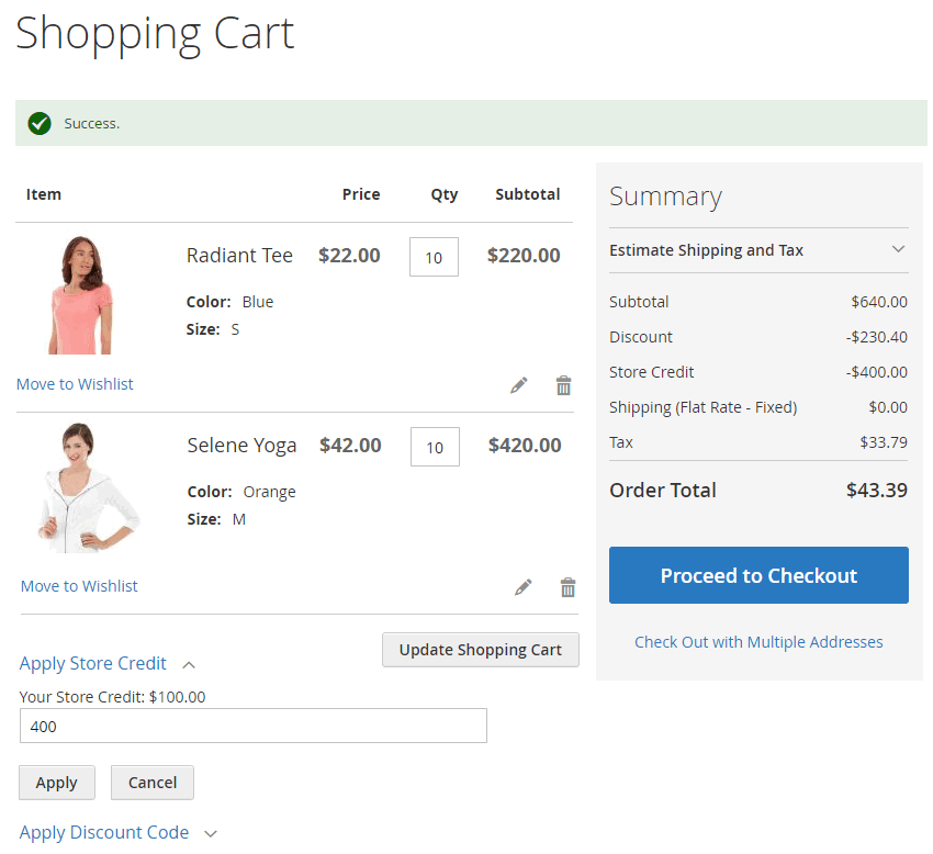 Store Credit in Shopping Cart