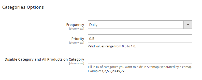 Categories Options