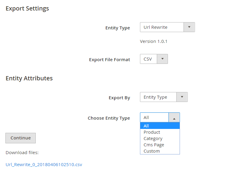 entity type export 