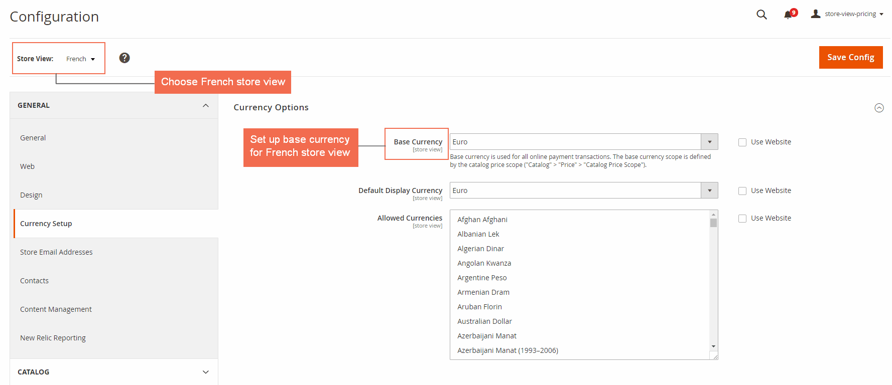 SET UP BASE CURRENCY FOR FRENCH STORE VIEW