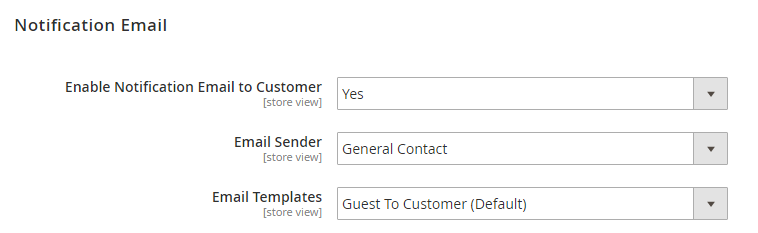 set up notification email of account creation sent to guest email