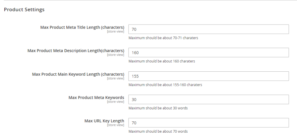 seo meta template - product settings