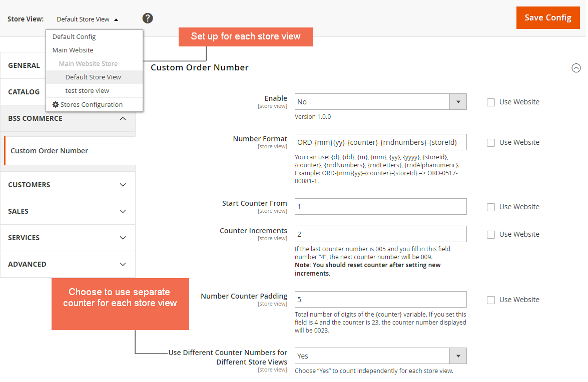 choose to use separate counter per store view