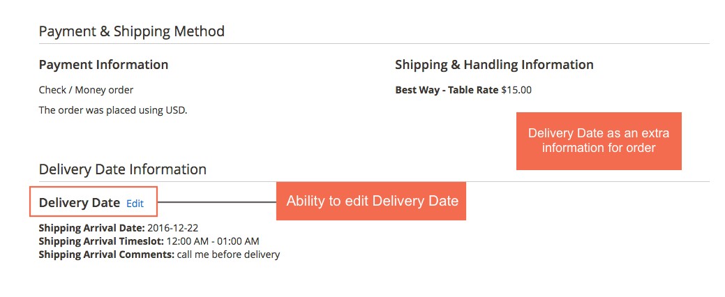 display Magento 2 order date delivery on order detail page