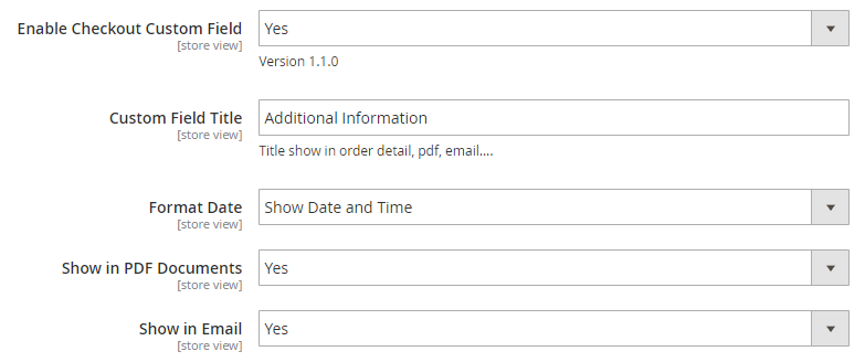 general configurations of Magento 2 Checkout Custom Field extension