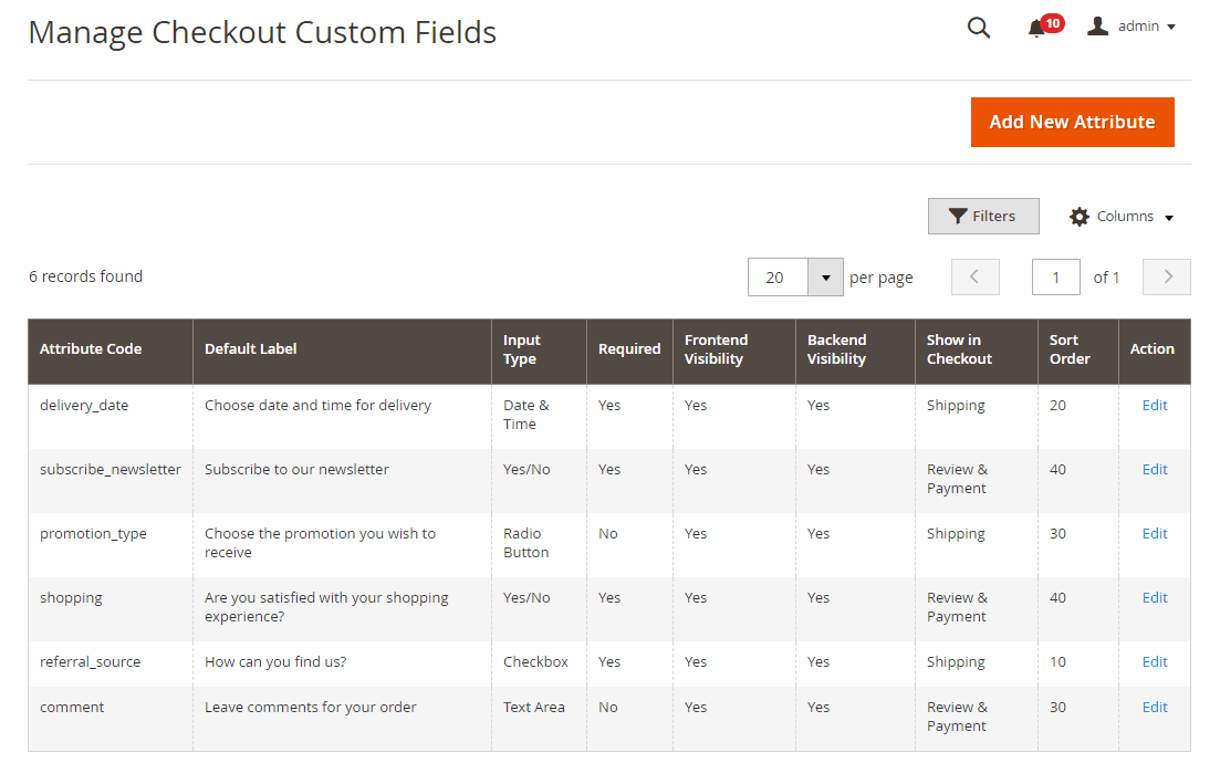 Magento 2 checkout custom field grid