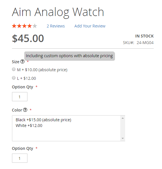 magento 2 custom option absolute price and quantity