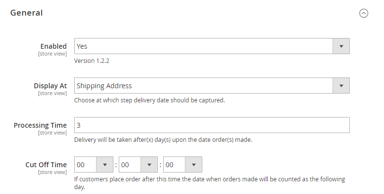 general settings of Magento 2 Order Delivery Date extension