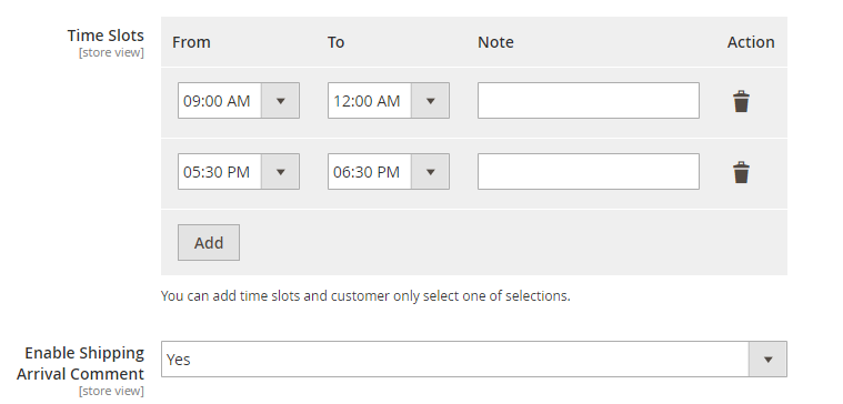 define time slots for Magento 2 Order Delivery Date option