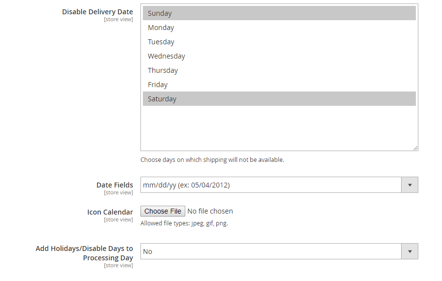 Magento 2 delivery date settings