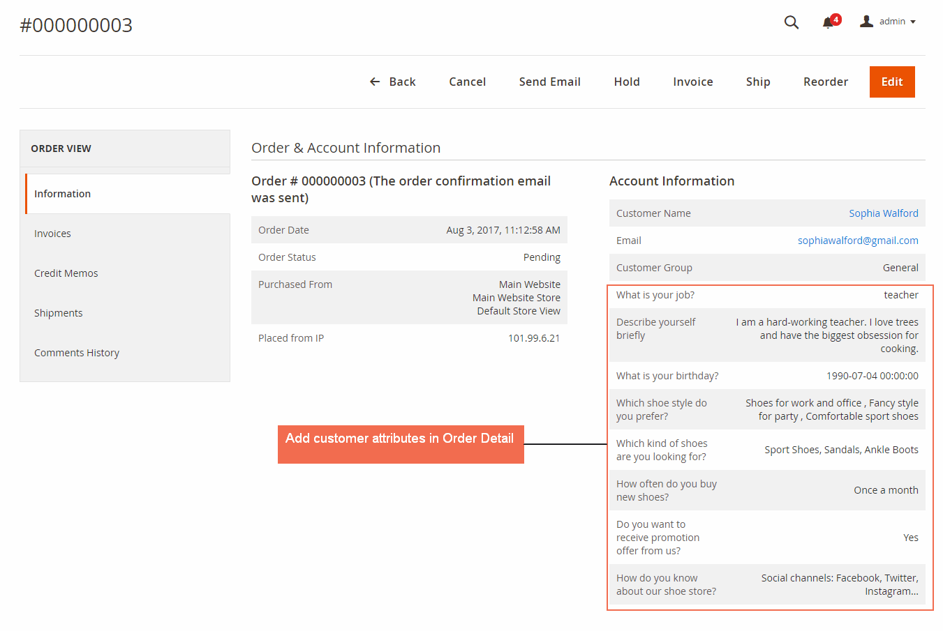 mAGENTIO 2 cuSTOMER aTTRIBUTES N oRDER dETAIL pAGE