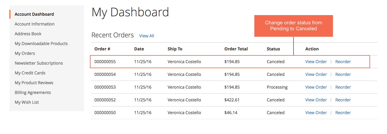 customer dashboard magento 2 Frontend Cancel Order Extension