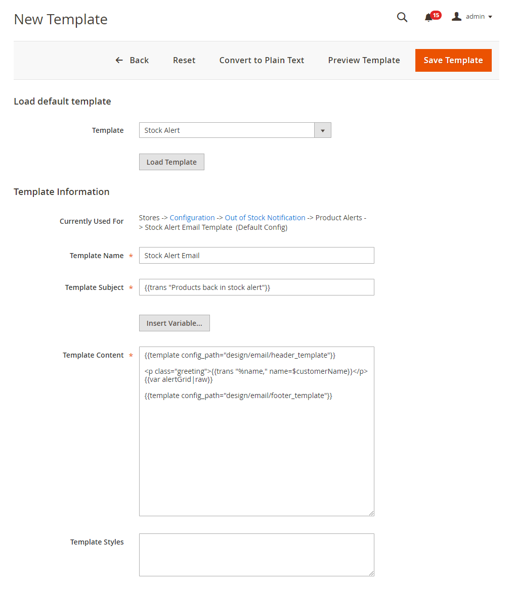 New Template of Magento 2 Out of Stock Notification Email