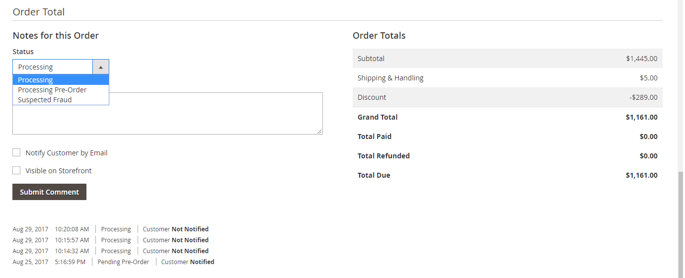 Manage preorder status on Order detail page