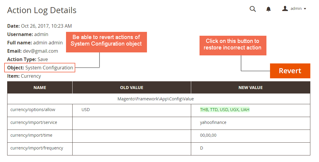 ACTION LOG DETAILS PAGE