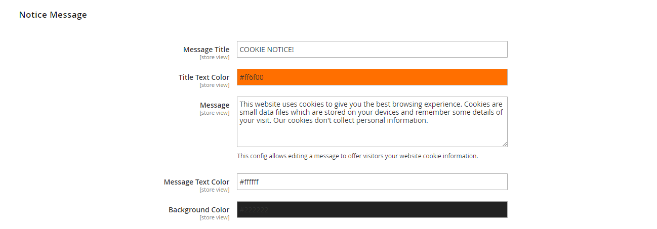 Notice Message Configuration magento 2 coookie notice