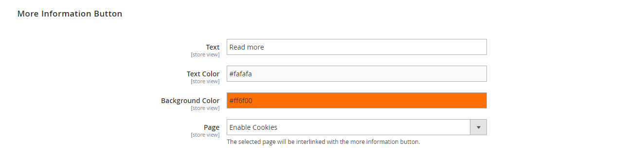 More Information Button magento 2 coookie notice