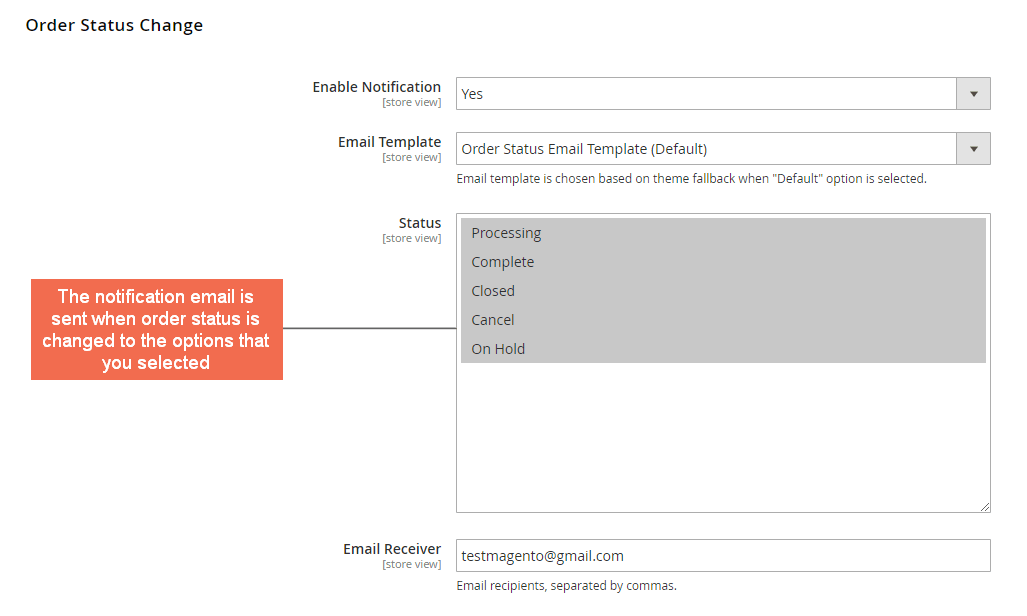 Order Status Change Notification Email