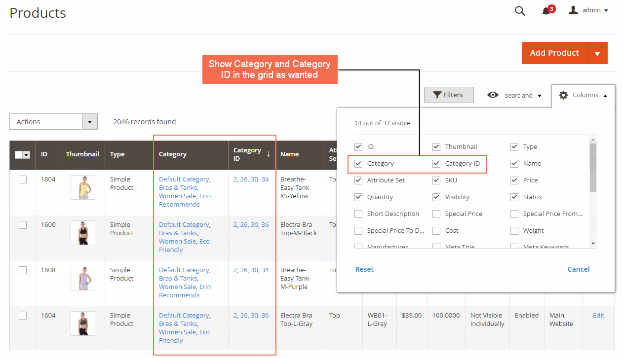 Show/Hide Category and Category ID in Product Grid