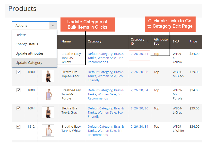 Update Category for bulk products