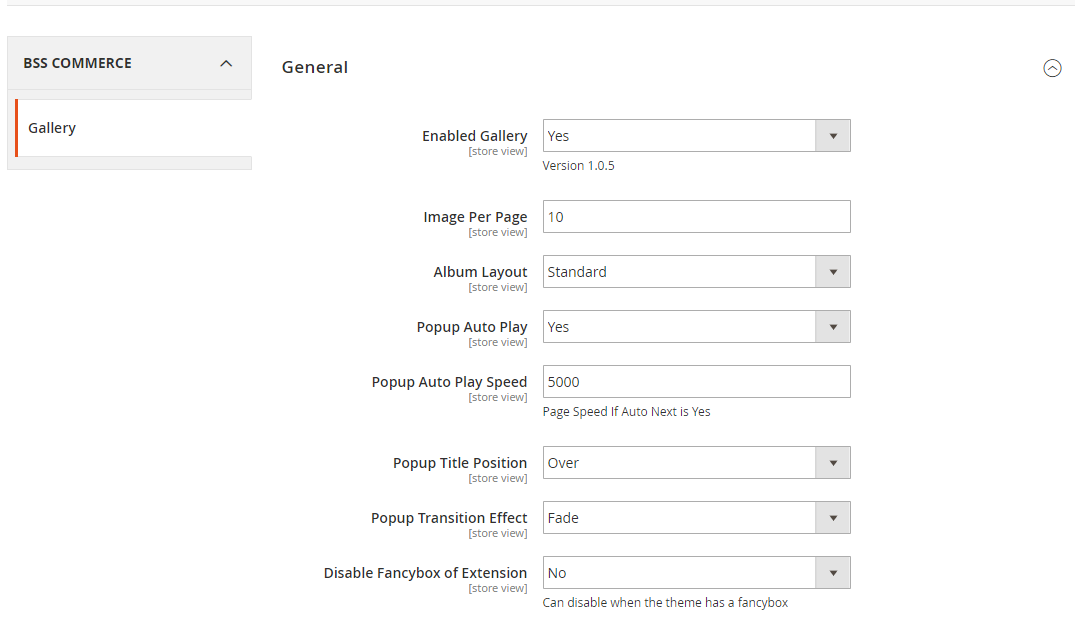 magento 2 gallery Extension general config
