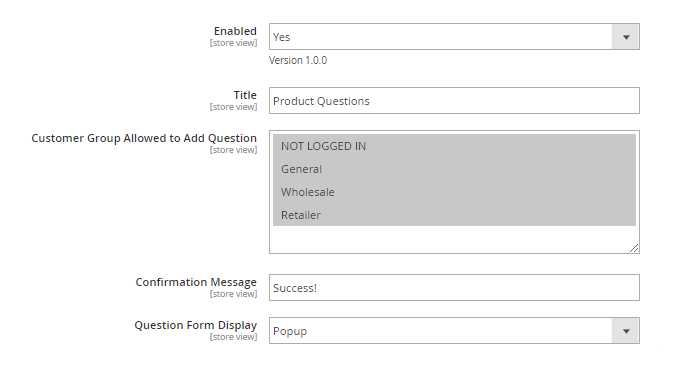 magento 2 product questions general configuration