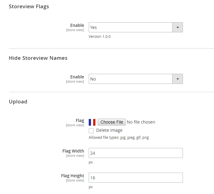 magento 2 store view flags