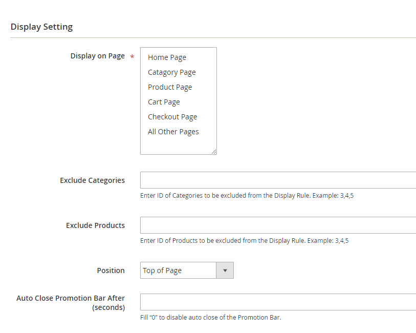 Magento 2 Promotion Bar Display Settings