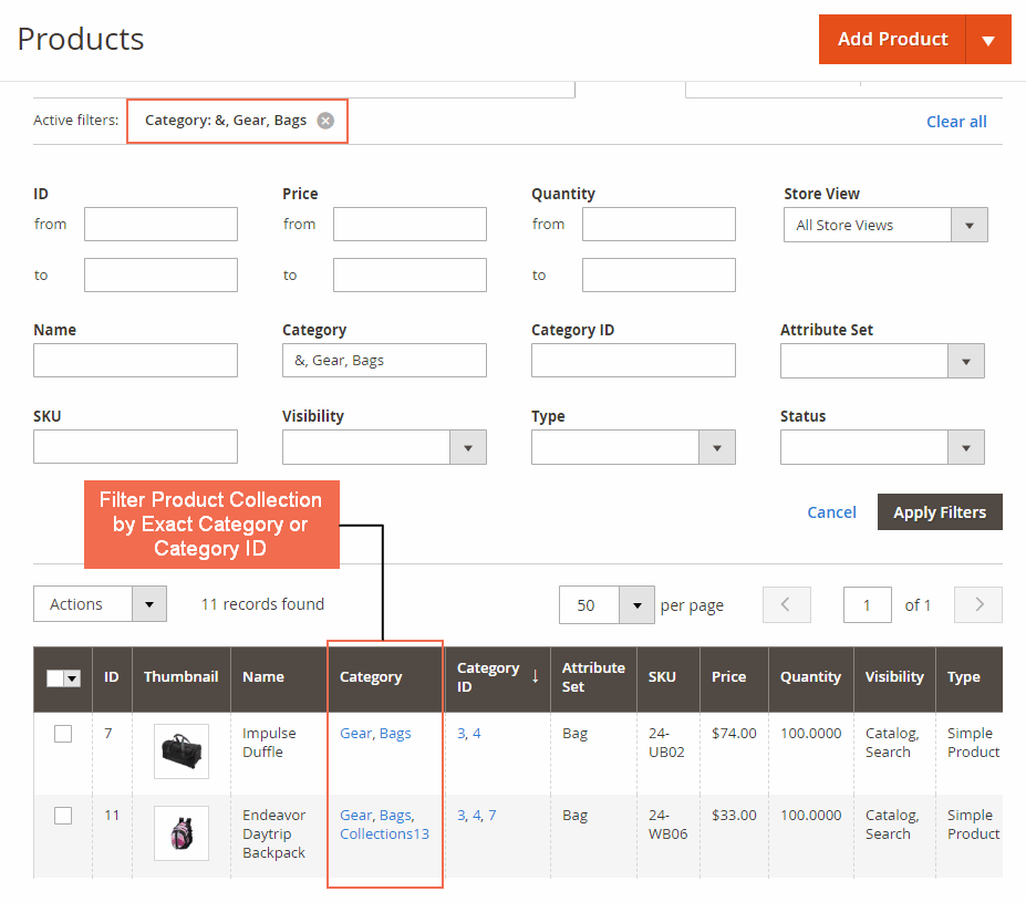 filter products by category