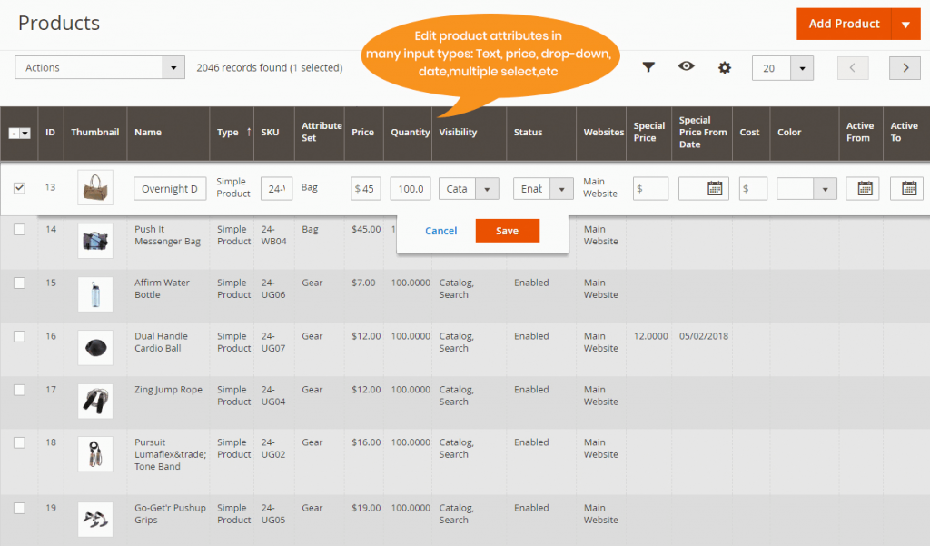 edit product attributes right in the grid