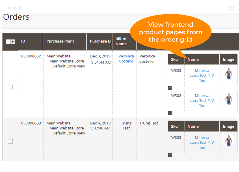 view frontend pages from order grid 