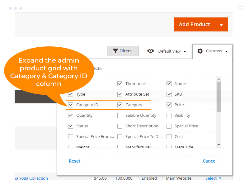 expand  admin product gird  with category