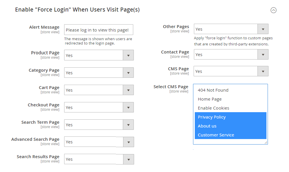 choose_page_to_enable_force_login_function