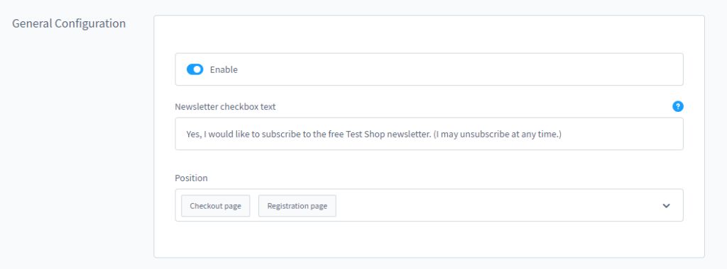 newsletter checkbox General Configuration