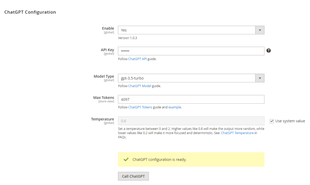 new model chatgpt configuration