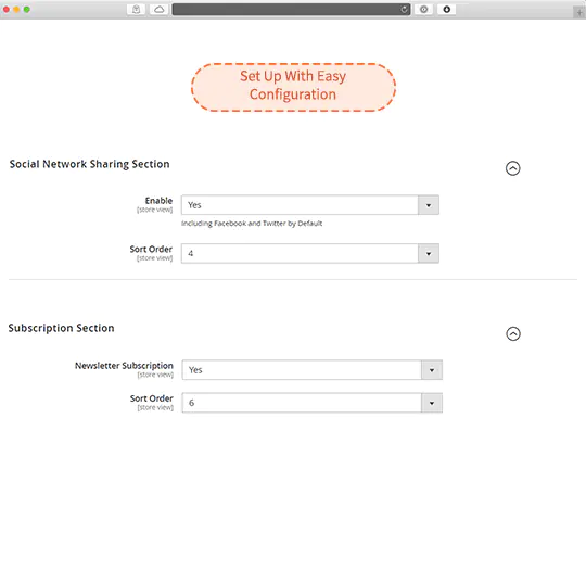 set up email subscription and social sharing with Magento 2 order confirmation page extension