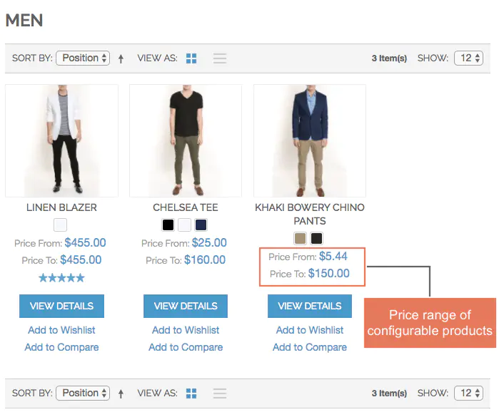Display the price range of configurable product on category page and product page as well