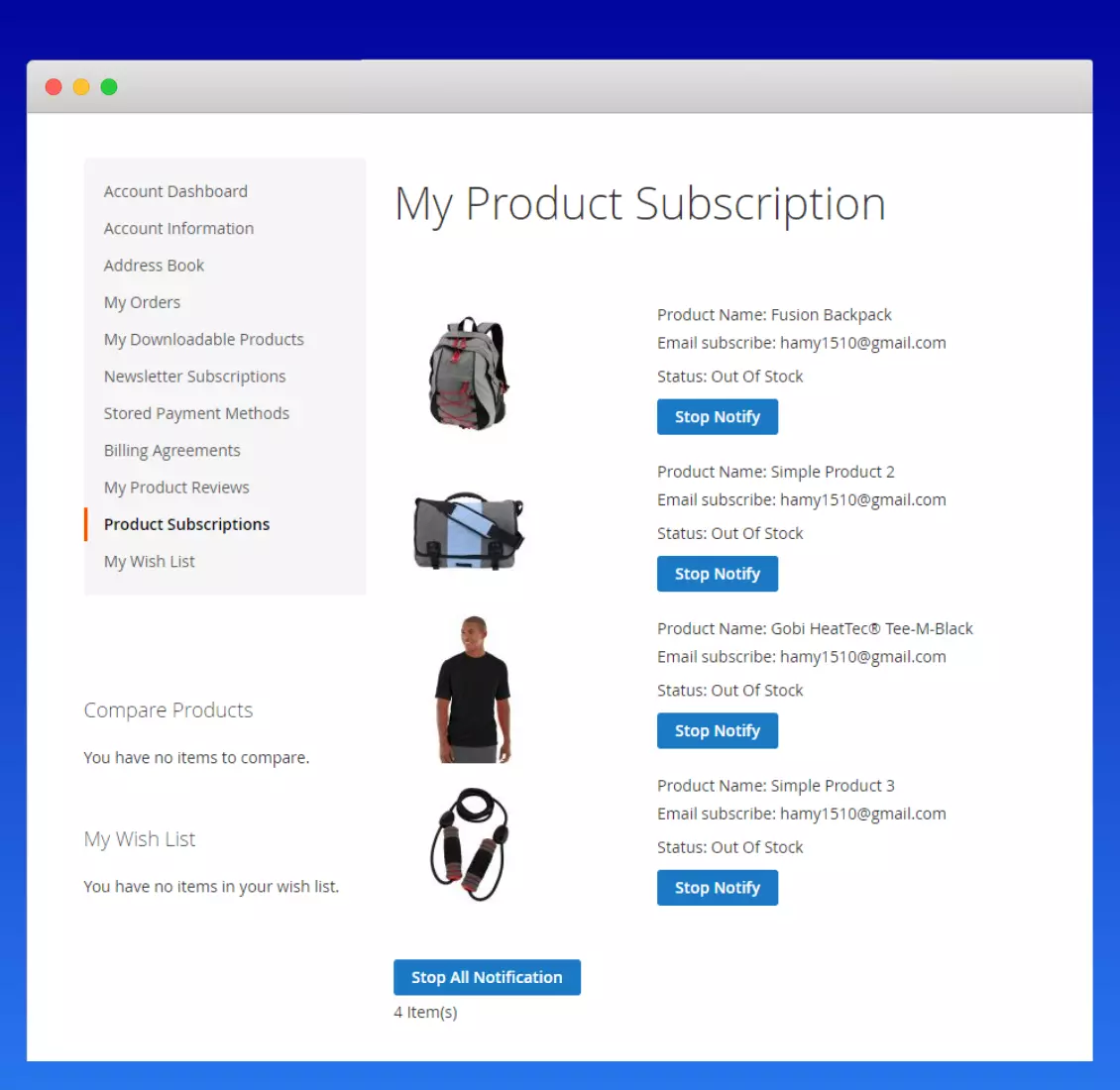  Product Subscription Tab