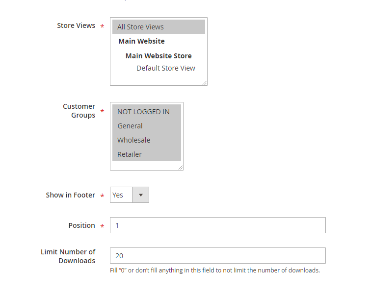 magento product attachments - assign for customer groups