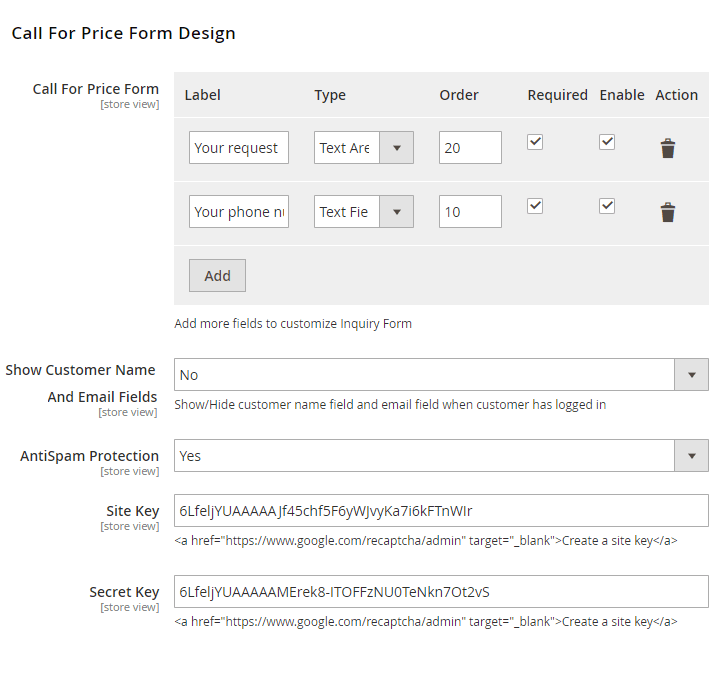 call for price configure
