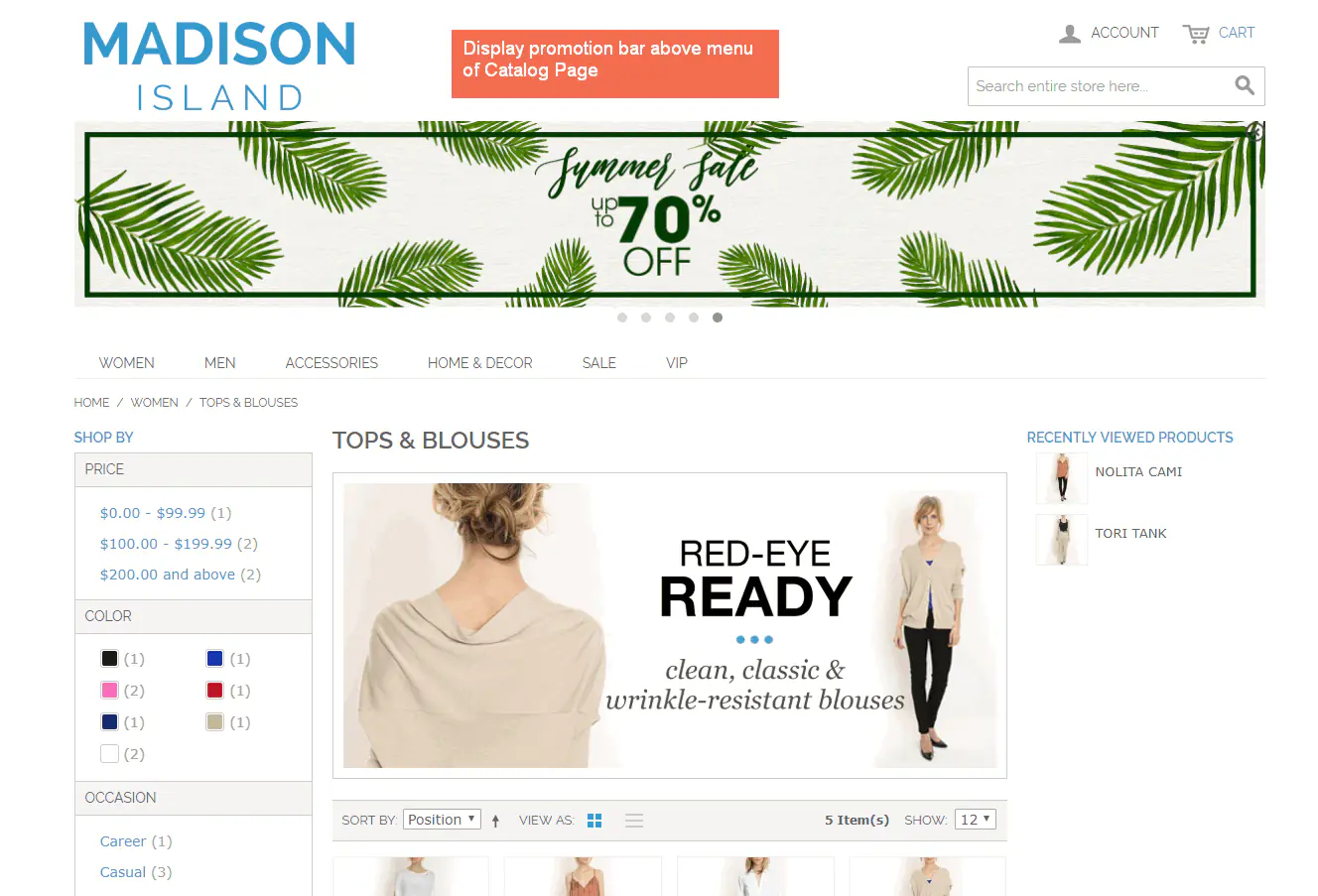 magento promotion notification bar displayed on catalog page