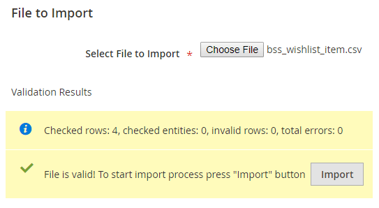 Magento 2 Import Export Wishlist Item-Validate data in the CSV file