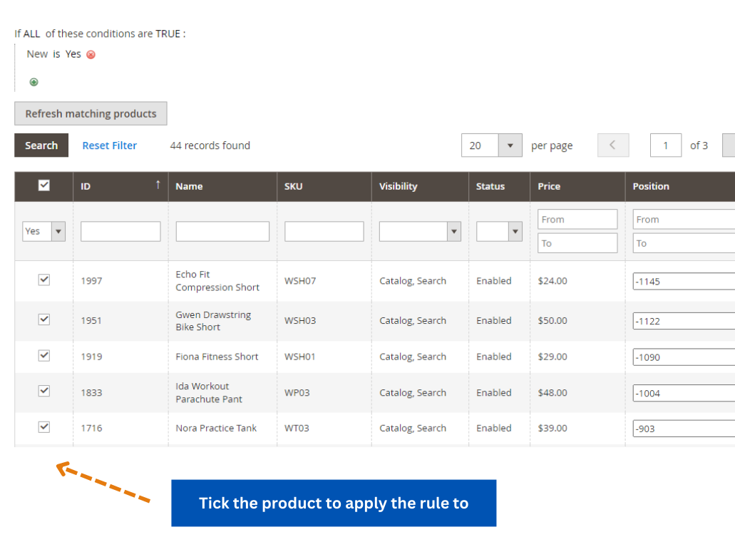 Choose & Preview products before saving changes