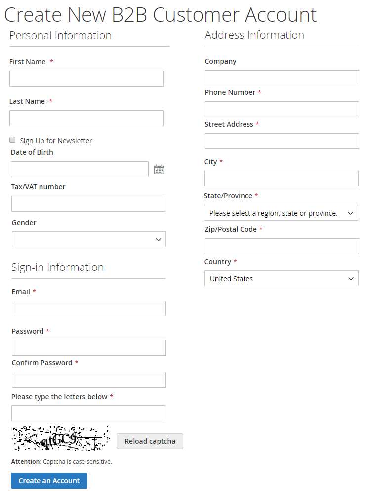 Magento 2 B2B Registration Form Extension