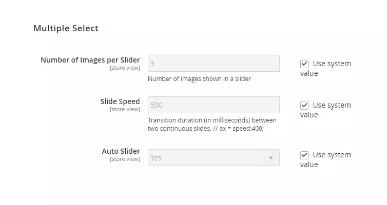 images of children products in sliders with multiple select input type