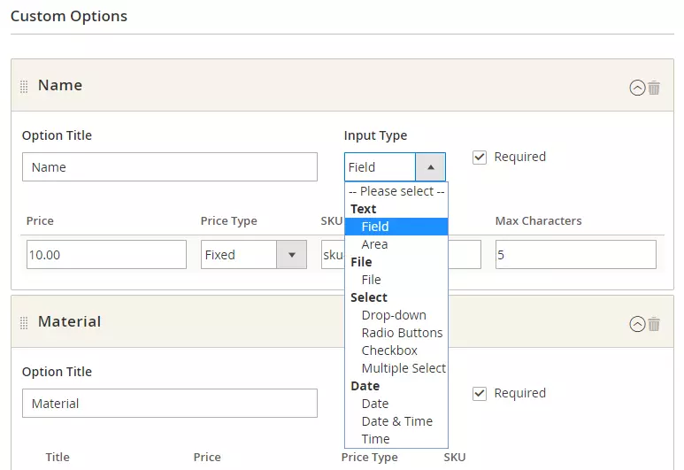 magento input type support
