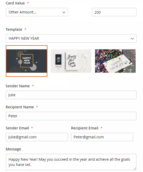 Configure and buy custom gift cards